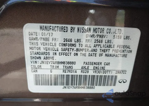 2017 Infiniti Q50 3.0T Premium z USA, uszkodzony, nr VIN JN1EV7AR8HM838880